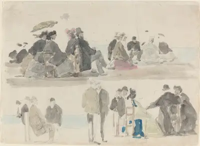 Ladies and Gentlemen on the Beach, in Two Registers av Eugène Boudin