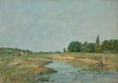 Tvätterskor vid flodstranden av Eugène Boudin