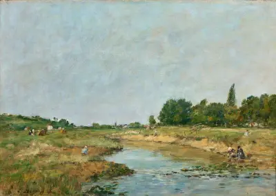 Tvätterskor vid flodstranden av Eugène Boudin