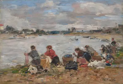Laveuses au bord de la Touques av Eugène Boudin