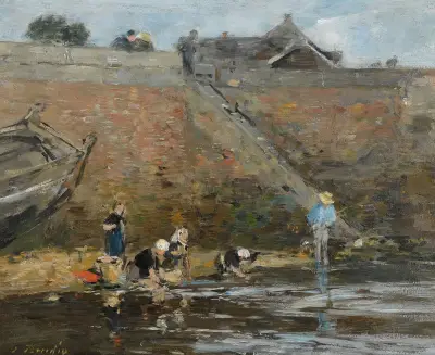 Tvätterskor vid en flod av Eugène Boudin