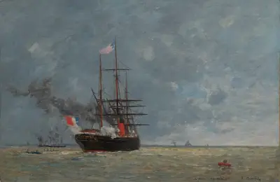 Le Havre, fartyg till havs av Eugène Boudin