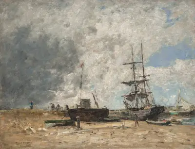 Stranden vid Trouville, lågvatten av Eugène Boudin