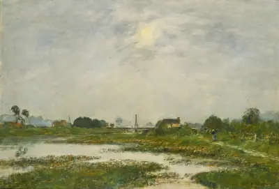 Les Bords De La Touques Pendant Les Grandes Marées av Eugène Boudin