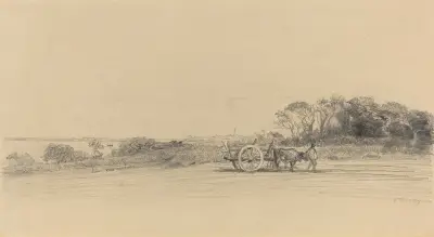 L’Ile aux Moines with Figure and Cart av Eugène Boudin