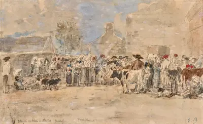 Marché au bétail à Daoulas (Finistère) av Eugène Boudin