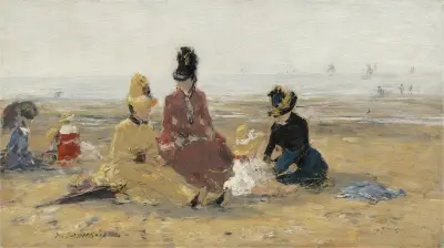 På stranden, Trouville av Eugène Boudin