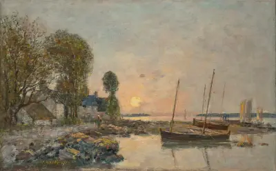 Plougastel. Le passage du bac av Eugène Boudin