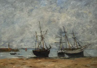 Portrieux, hamnen vid lågvatten av Eugène Boudin