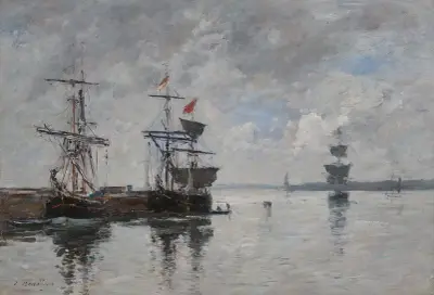 Portrieux, segelbåtar vid kaj av Eugène Boudin
