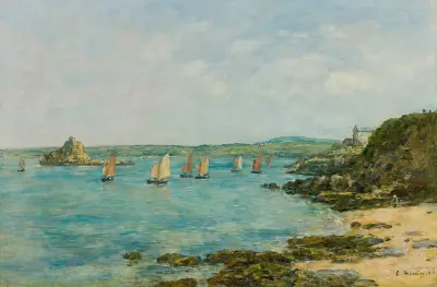 Rivage Douarnenez Bateaux De Pêche Dans La Baie av Eugène Boudin