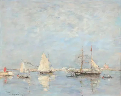 Båtar lägger ut från Saint-Vaast-la-Hougue av Eugène Boudin