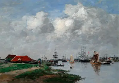 Escaut-floden i Antwerpen av Eugène Boudin