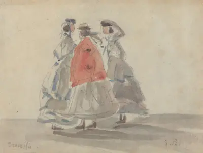 Tre kvinnor i Trouville av Eugène Boudin