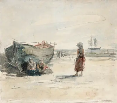 Tre kvinnor på stranden av Eugène Boudin