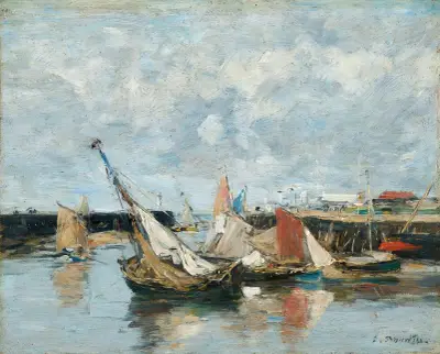 Trouville, båtar vid lågvatten av Eugène Boudin