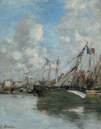 Trouville, strandade båtar av Eugène Boudin