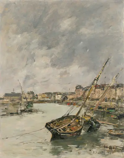 Trouville, hamnen, lågvatten av Eugène Boudin