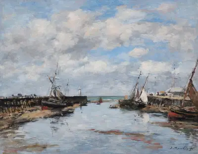 Trouville, pirerna, lågvatten av Eugène Boudin