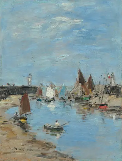 Trouville. Pirarna, lågvatten av Eugène Boudin