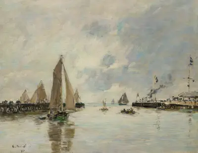 Trouville, Les jetées, marée haute av Eugène Boudin