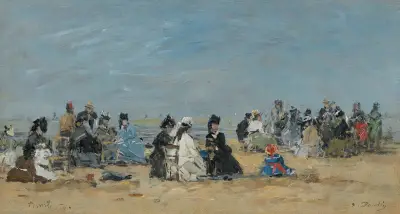 Trouville, strandscen av Eugène Boudin