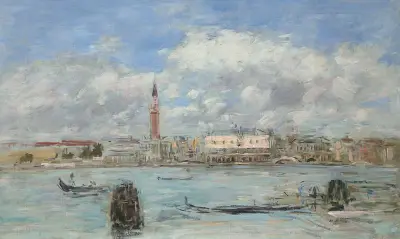 Venedig, campanilen, Dogepalatset och Piazzettan sedda från San Giorgio av Eugène Boudin