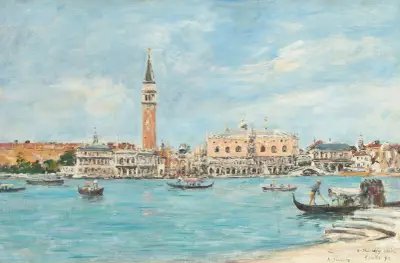 Venedig. Campanilen, Dogepalatset och Piazzettan. Vy från San Giorgio av Eugène Boudin