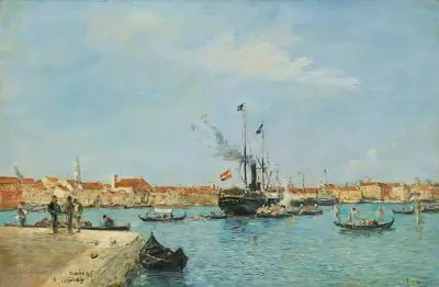Venise, Le Grand Canal, Vapeurs Et Gondoles av Eugène Boudin