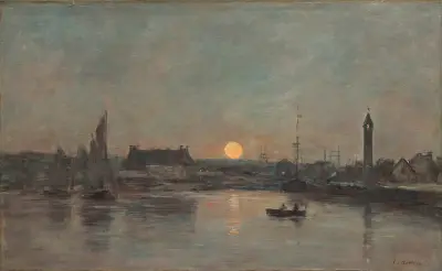 Vue du port de Trouville au crépuscule av Eugène Boudin