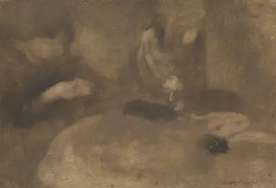 Kvinnor som syr vid ett bord av Eugène Carriere