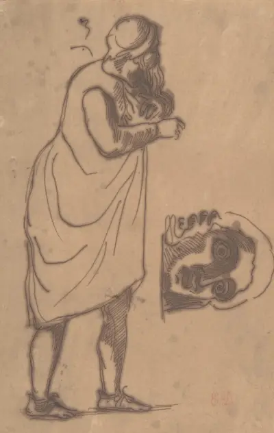A Bearded Man, Standing, and a Classical Head av Eugène Delacroix