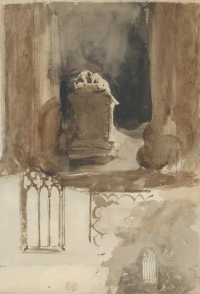 A Tomb and Studies of Windows in the Church of Valmont Abbey av Eugène Delacroix