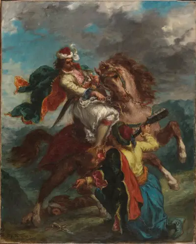 A Turk Surrenders to a Greek Horseman av Eugène Delacroix