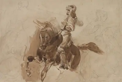 Armored Figure on Horseback (recto) av Eugène Delacroix