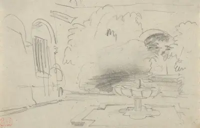 Courtyard with a Fountain av Eugène Delacroix