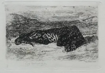 Crouching Tiger in the Desert av Eugène Delacroix