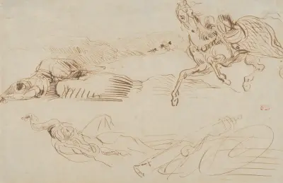 Fallen Warriors and a Runaway Horse av Eugène Delacroix