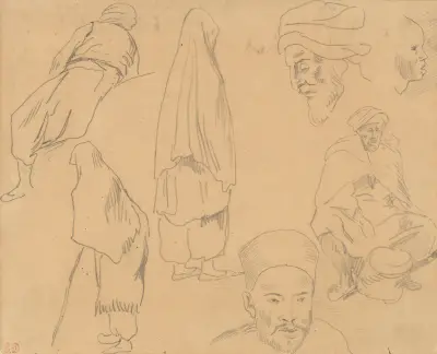 Four figure studies of Bedouins and three of head studies av Eugène Delacroix