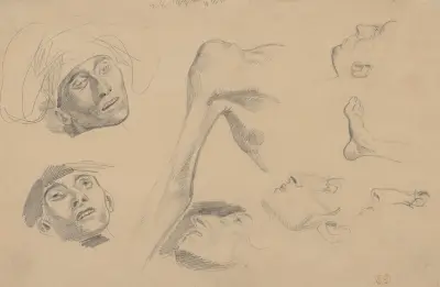 Head, Shoulder, and Foot, Studies for ‘Scenes from the Chios Massacres’ av Eugène Delacroix