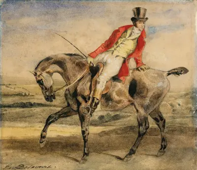 Horseman wearing a red jacket av Eugène Delacroix