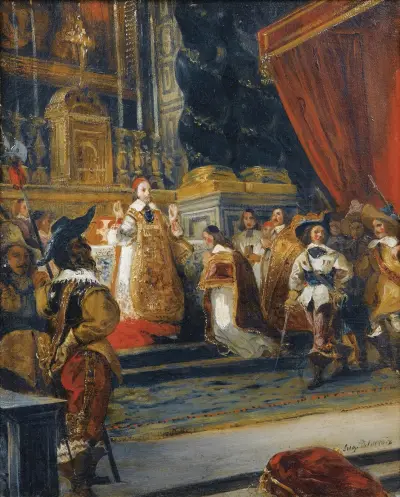 Le cardinal de Richelieu disant la messe dans la chapelle du Palais Royal av Eugène Delacroix