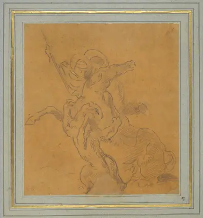 Lion Attacking a Horse with Rider (Sketch for The Tiger Hunt) av Eugène Delacroix