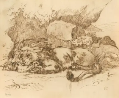 Lion Devouring a Rabbit av Eugène Delacroix