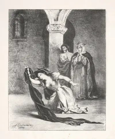 Ophelia’s madness (Act IV, scene v) av Eugène Delacroix