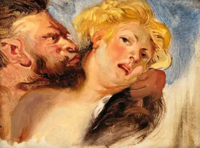 Satyr Embracing A Nymph, After Peter-Paul Rubens av Eugène Delacroix