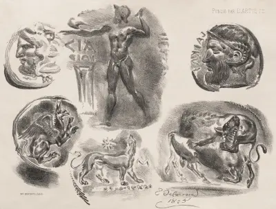 Sheet of Six Antique Coins av Eugène Delacroix