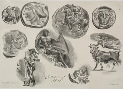 Sheet with Nine Antique Medals av Eugène Delacroix