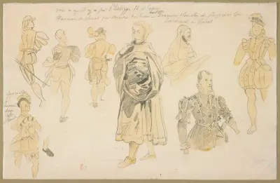Studies for Costumes for Philip II av Eugène Delacroix