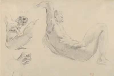 Studies of a Fallen Male Nude for ‘Hercules and the Horses of Diomedes’ av Eugène Delacroix